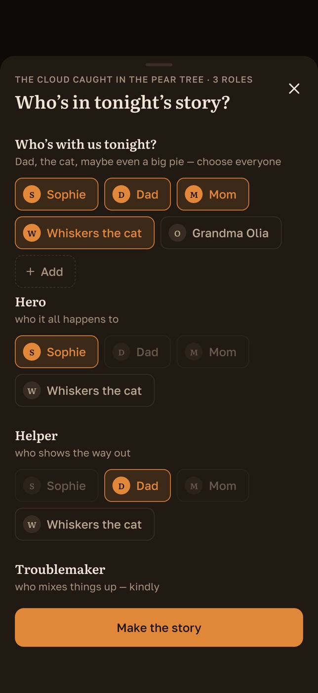 Roles sheet: who is in tonight’s story